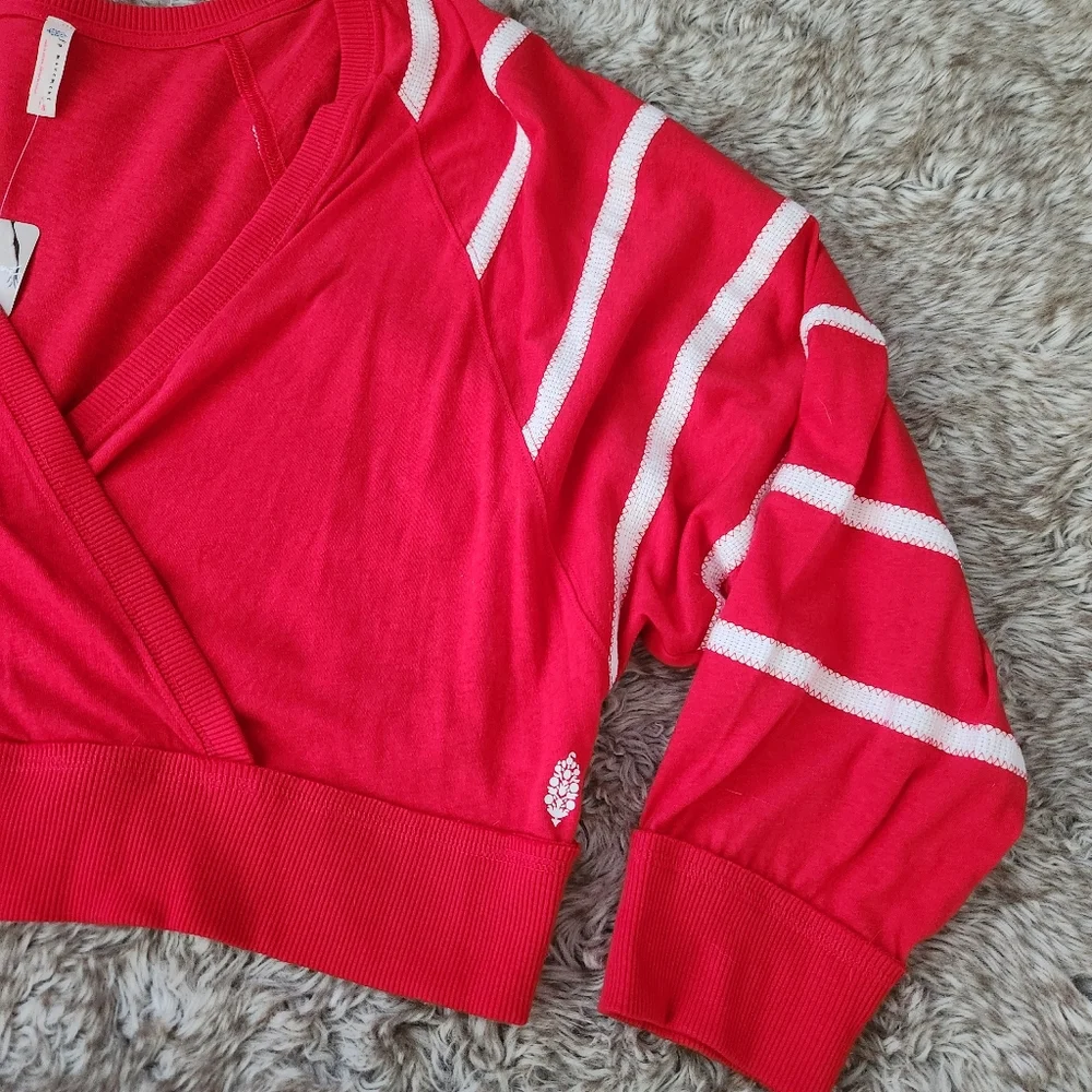 Free People FP Movement Aerial Long Sleeve Top Red & White Women's‎ Size Large